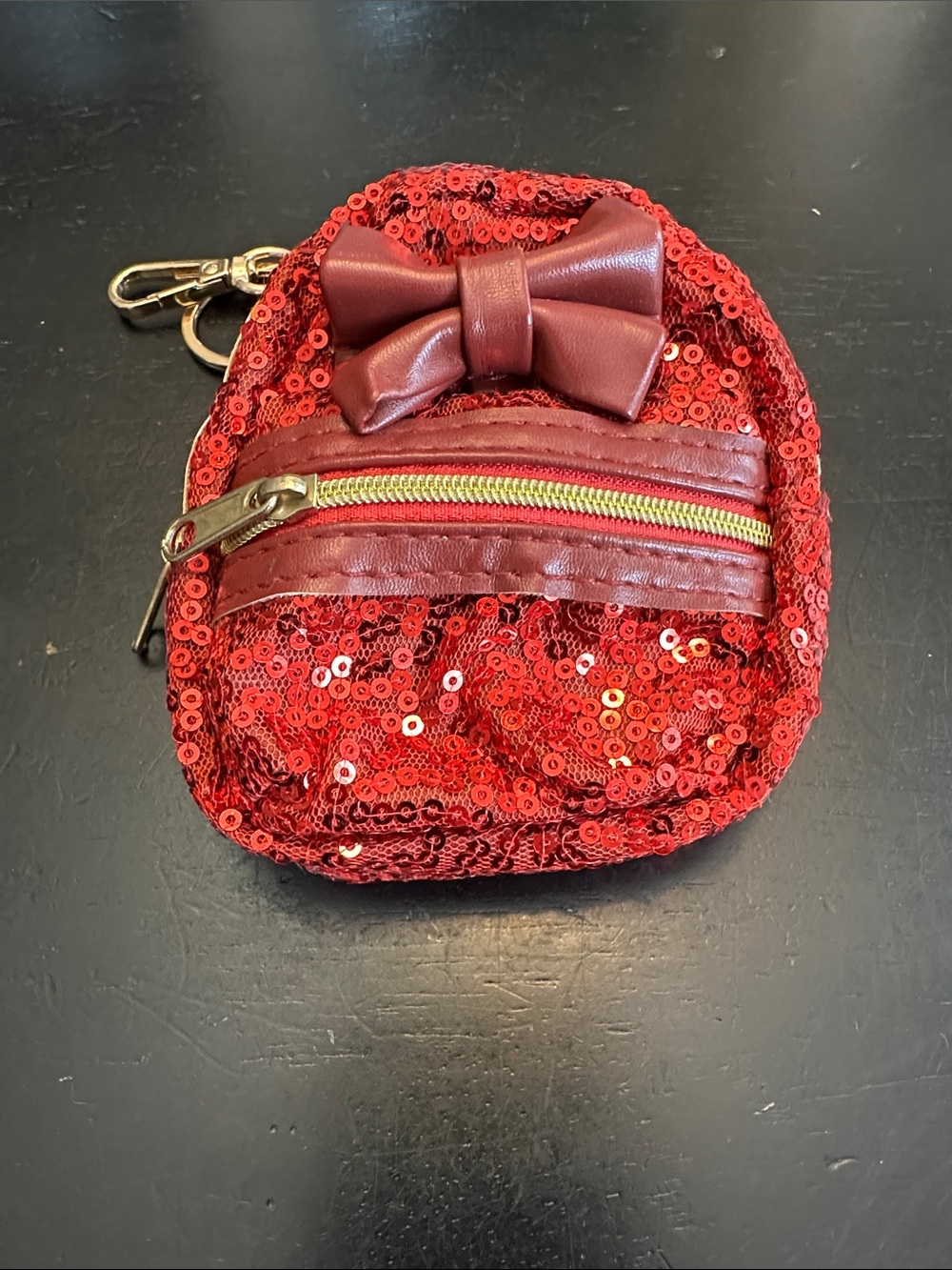Red Sequin Mini Bag with Bow Keychain